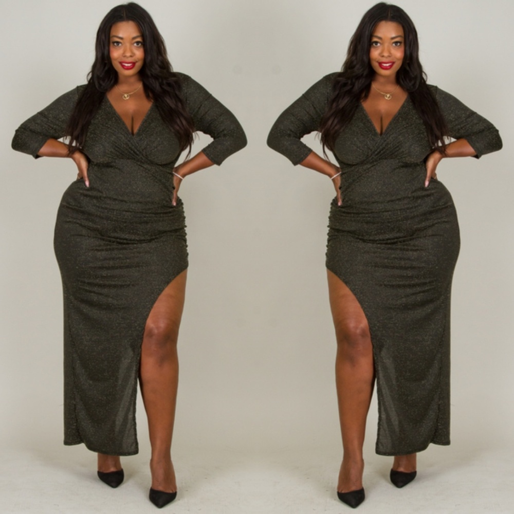 3X LONG SLEEVE SYMMETRICAL DRESS WITH RUCHING